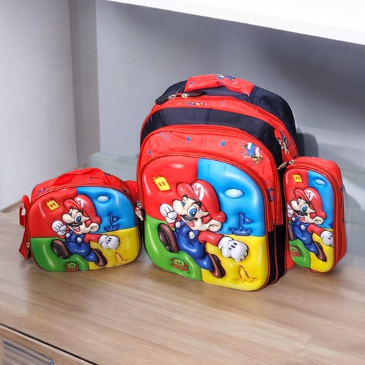 Trio morral lonchera y cartuchera Mario Bros