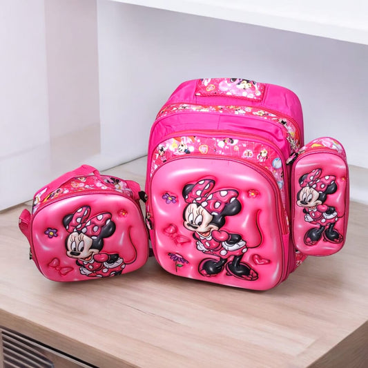 Trio morral lonchera y cartuchera Minnie